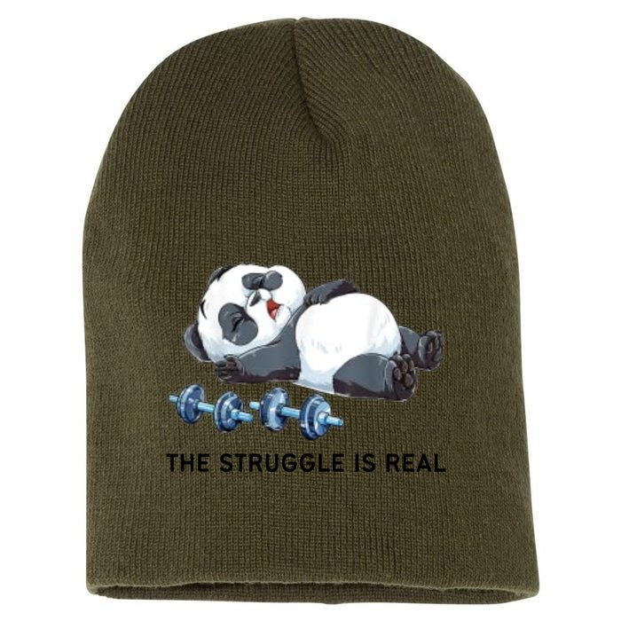 Panda The Struggle Is Real Weightlifting Fitness Gym Funny Short Acrylic Beanie