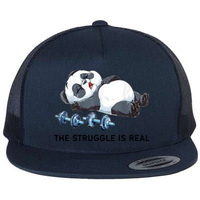 Panda The Struggle Is Real Weightlifting Fitness Gym Funny Flat Bill Trucker Hat