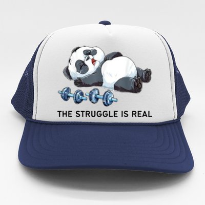 Panda The Struggle Is Real Weightlifting Fitness Gym Funny Trucker Hat