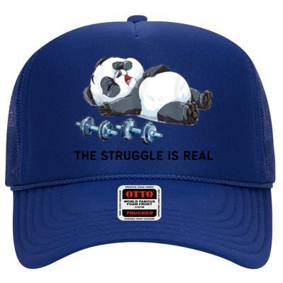 Panda The Struggle Is Real Weightlifting Fitness Gym Funny High Crown Mesh Back Trucker Hat