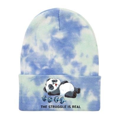 Panda The Struggle Is Real Weightlifting Fitness Gym Funny Tie Dye 12in Knit Beanie