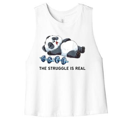 Panda The Struggle Is Real Weightlifting Fitness Gym Funny Women's Racerback Cropped Tank