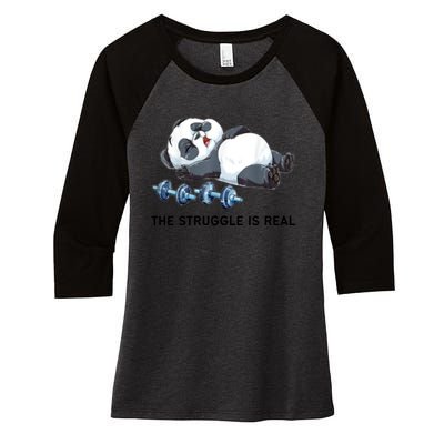 Panda The Struggle Is Real Weightlifting Fitness Gym Funny Women's Tri-Blend 3/4-Sleeve Raglan Shirt