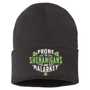 Prone To Shenanigans & Malarkey Fun Clovers St PatrickS Day Sustainable Knit Beanie