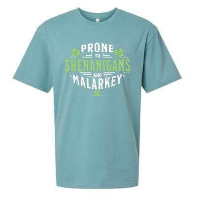 Prone To Shenanigans & Malarkey Fun Clovers St PatrickS Day Sueded Cloud Jersey T-Shirt