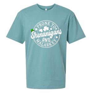 Prone To Shenanigans And Malarkey Shamrock St Patricks Day Sueded Cloud Jersey T-Shirt