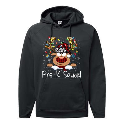 Prek Teacher Squad Reindeer Funny Teacher Christmas Xmas Pajamas Performance Fleece Hoodie