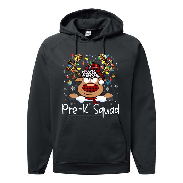 Prek Teacher Squad Reindeer Funny Teacher Christmas Xmas Pajamas Performance Fleece Hoodie