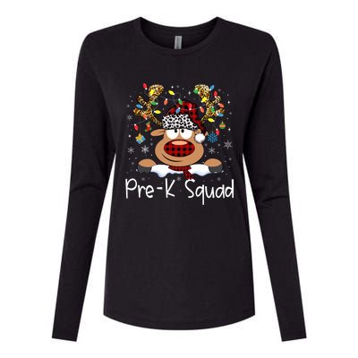 Prek Teacher Squad Reindeer Funny Teacher Christmas Xmas Pajamas Womens Cotton Relaxed Long Sleeve T-Shirt