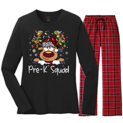 Prek Teacher Squad Reindeer Funny Teacher Christmas Xmas Pajamas Women's Long Sleeve Flannel Pajama Set 