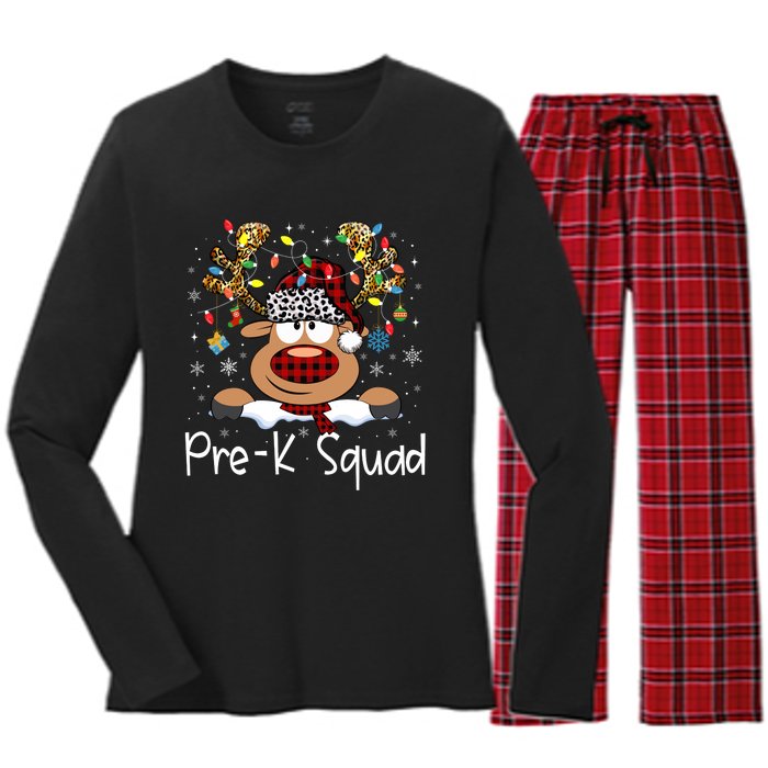 Prek Teacher Squad Reindeer Funny Teacher Christmas Xmas Pajamas Women's Long Sleeve Flannel Pajama Set 