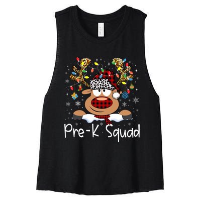 Prek Teacher Squad Reindeer Funny Teacher Christmas Xmas Pajamas Women's Racerback Cropped Tank