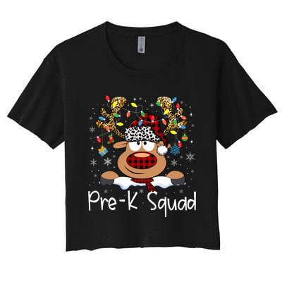 Prek Teacher Squad Reindeer Funny Teacher Christmas Xmas Pajamas Women's Crop Top Tee