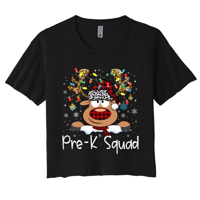 Prek Teacher Squad Reindeer Funny Teacher Christmas Xmas Pajamas Women's Crop Top Tee