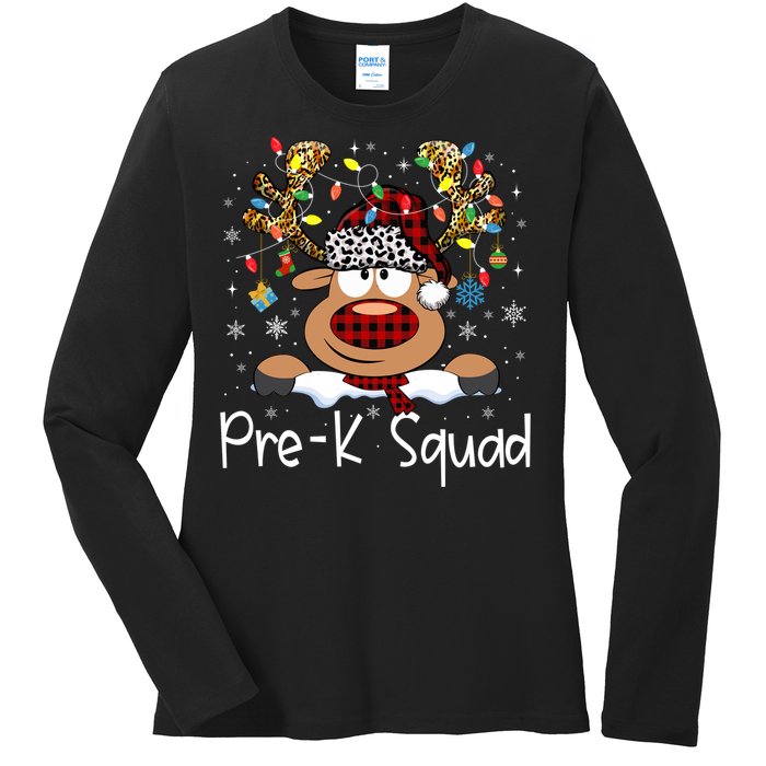 Prek Teacher Squad Reindeer Funny Teacher Christmas Xmas Pajamas Ladies Long Sleeve Shirt