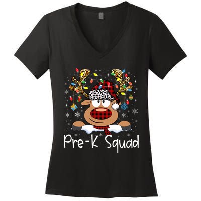 Prek Teacher Squad Reindeer Funny Teacher Christmas Xmas Pajamas Women's V-Neck T-Shirt