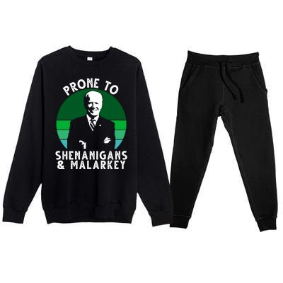 Prone To Shenanigans And Malarkey Funny Joe Biden Premium Crewneck Sweatsuit Set