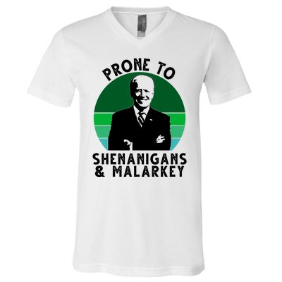 Prone To Shenanigans And Malarkey Funny Joe Biden V-Neck T-Shirt