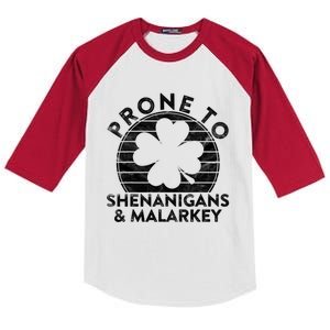 Prone To Shenanigans And Malarkey, St Patricks Day Kids Colorblock Raglan Jersey