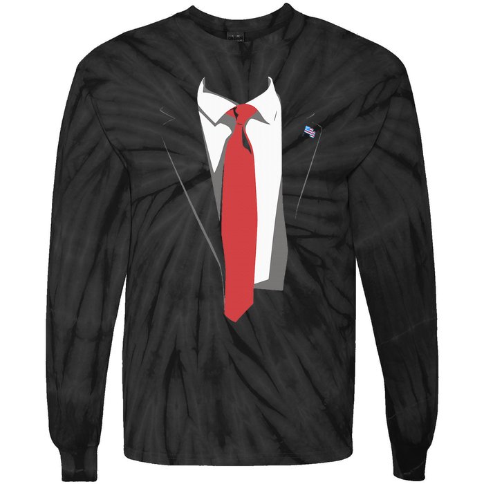 President Trump Suit Illustration Tie Lovers Tie-Dye Long Sleeve Shirt