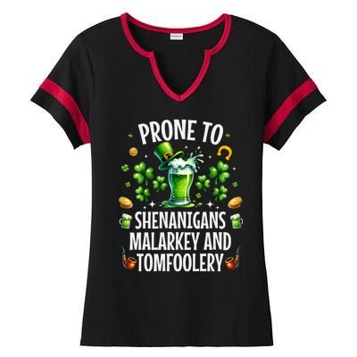 Prone To Shenanigans Malarkey & Tomfoolery St Patricks Ladies Halftime Notch Neck Tee