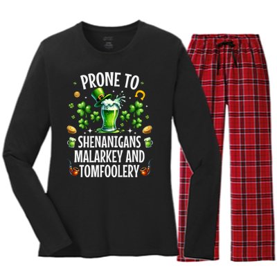 Prone To Shenanigans Malarkey & Tomfoolery St Patricks Women's Long Sleeve Flannel Pajama Set 