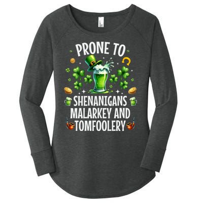 Prone To Shenanigans Malarkey & Tomfoolery St Patricks Women's Perfect Tri Tunic Long Sleeve Shirt