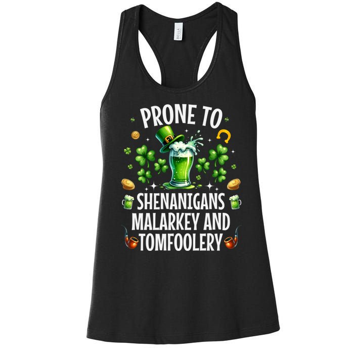 Prone To Shenanigans Malarkey & Tomfoolery St Patricks Women's Racerback Tank