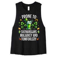 Prone To Shenanigans Malarkey & Tomfoolery St Patricks Women's Racerback Cropped Tank