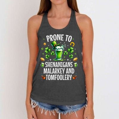 Prone To Shenanigans Malarkey & Tomfoolery St Patricks Women's Knotted Racerback Tank