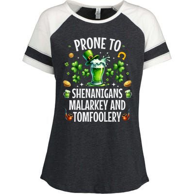 Prone To Shenanigans Malarkey & Tomfoolery St Patricks Enza Ladies Jersey Colorblock Tee