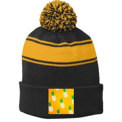 Pineapple Tropical Summer Stripe Pom Pom Beanie