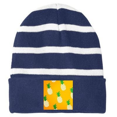 Pineapple Tropical Summer Striped Beanie with Solid Band