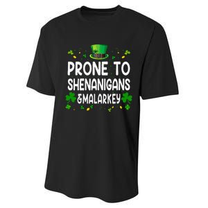 Prone To Shenanigans And Malarkey Funny St Patricks Day 2024 Performance Sprint T-Shirt