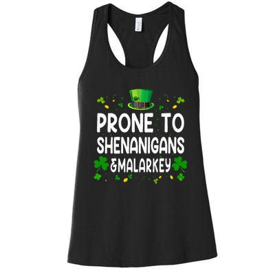 Prone To Shenanigans And Malarkey Funny St Patricks Day 2024 Women's Racerback Tank