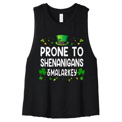 Prone To Shenanigans And Malarkey Funny St Patricks Day 2024 Women's Racerback Cropped Tank