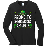 Prone To Shenanigans And Malarkey Funny St Patricks Day 2024 Ladies Long Sleeve Shirt