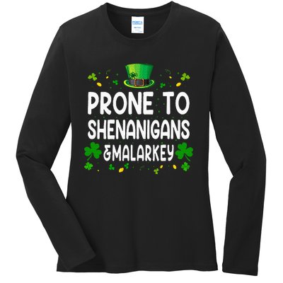 Prone To Shenanigans And Malarkey Funny St Patricks Day 2024 Ladies Long Sleeve Shirt