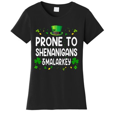 Prone To Shenanigans And Malarkey Funny St Patricks Day 2024 Women's T-Shirt