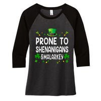 Prone To Shenanigans And Malarkey Funny St Patricks Day 2024 Women's Tri-Blend 3/4-Sleeve Raglan Shirt