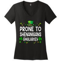 Prone To Shenanigans And Malarkey Funny St Patricks Day 2024 Women's V-Neck T-Shirt