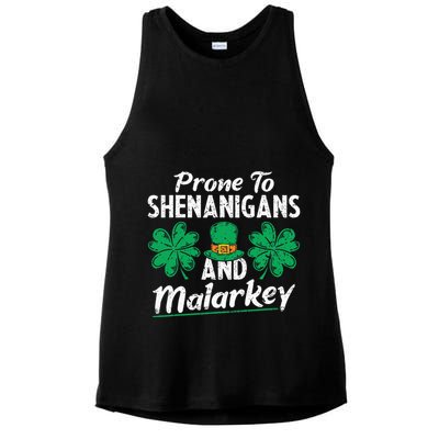 Prone To Shenanigans And Malarkey Clovers Shamrock Vintage Ladies PosiCharge Tri-Blend Wicking Tank