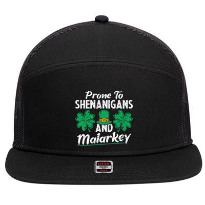 Prone To Shenanigans And Malarkey Clovers Shamrock Vintage 7 Panel Mesh Trucker Snapback Hat