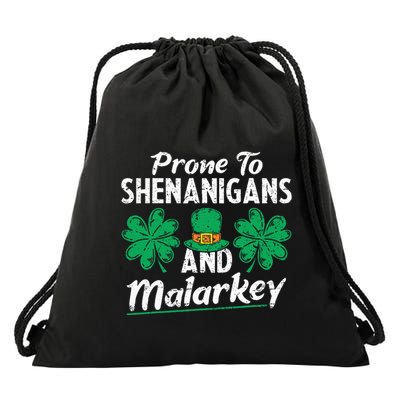 Prone To Shenanigans And Malarkey Clovers Shamrock Vintage Drawstring Bag