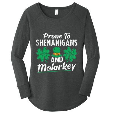 Prone To Shenanigans And Malarkey Clovers Shamrock Vintage Women's Perfect Tri Tunic Long Sleeve Shirt
