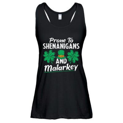 Prone To Shenanigans And Malarkey Clovers Shamrock Vintage Ladies Essential Flowy Tank