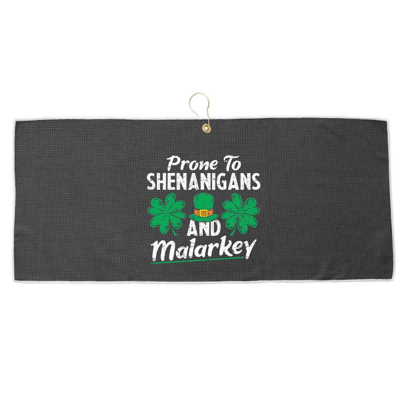 Prone To Shenanigans And Malarkey Clovers Shamrock Vintage Large Microfiber Waffle Golf Towel