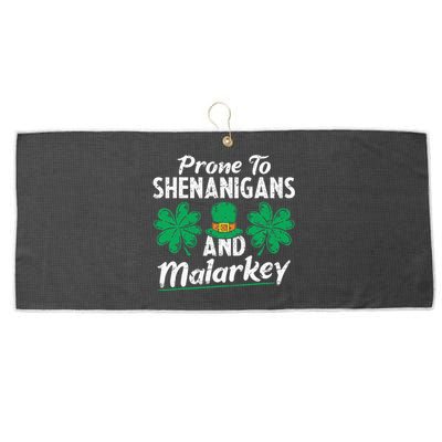 Prone To Shenanigans And Malarkey Clovers Shamrock Vintage Large Microfiber Waffle Golf Towel