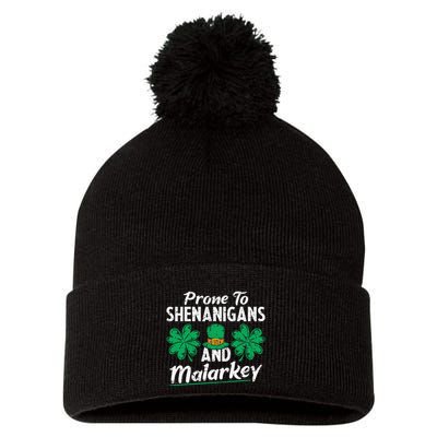 Prone To Shenanigans And Malarkey Clovers Shamrock Vintage Pom Pom 12in Knit Beanie
