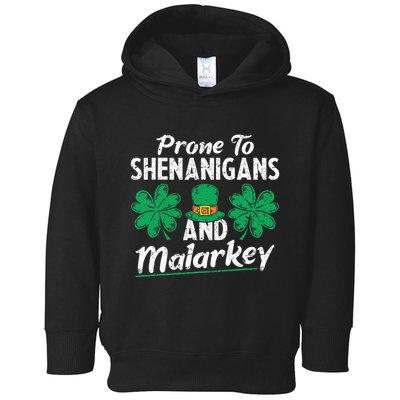 Prone To Shenanigans And Malarkey Clovers Shamrock Vintage Toddler Hoodie